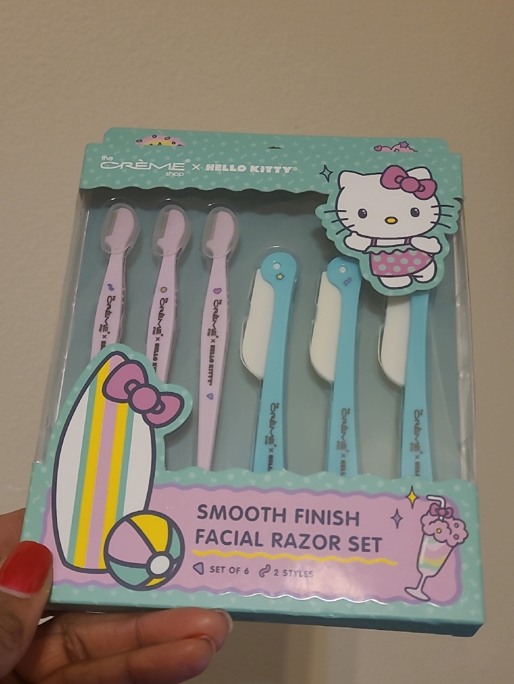 Hello Kitty Facial Razor Set - Mint Green & Pastel Pink - Set Of 6